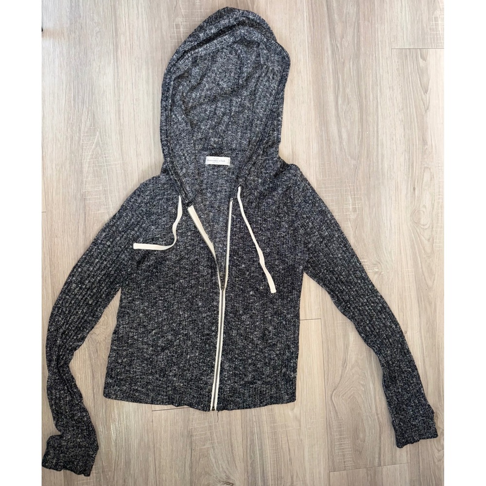 Abercrombie & Fitch Gray Marled Ribbed Zip Up Hoodie Sweatshirt XS